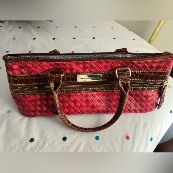 Samantha Brown Insulated Wine Purse Bag Red Weave Design - Picture 4 of 4